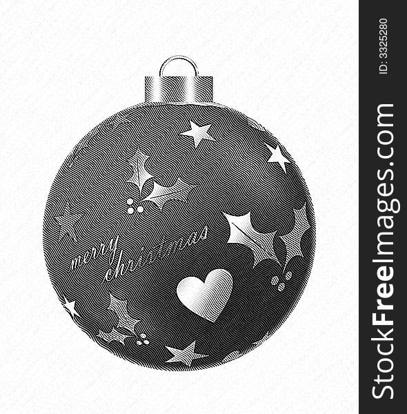Black and white christmas ball with decorations wood cut style. Black and white christmas ball with decorations wood cut style