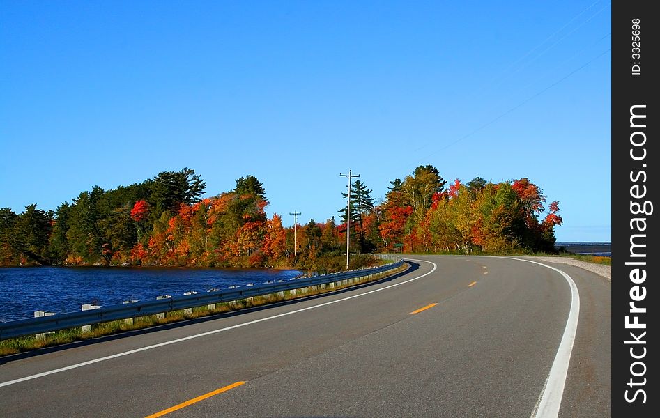 Scenic autumn drive way in Michigan upper peninsula