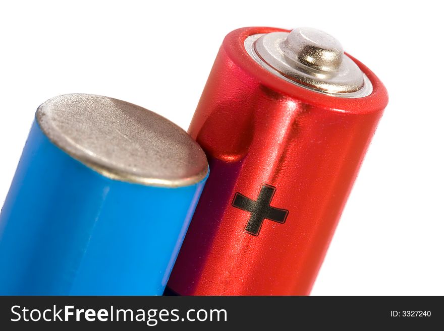 Red and blue batteries close-up