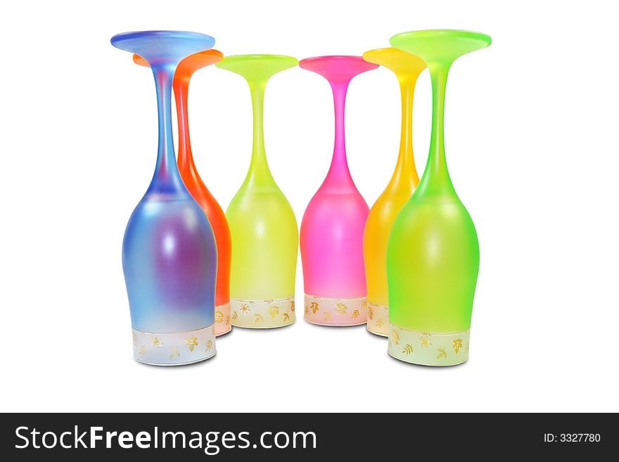 Six Colored Tall Glasses