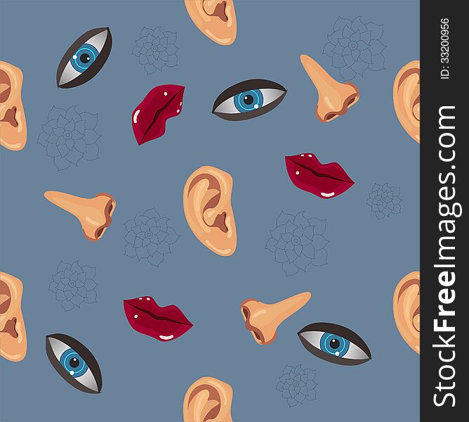 Face elements, seamless pattern.