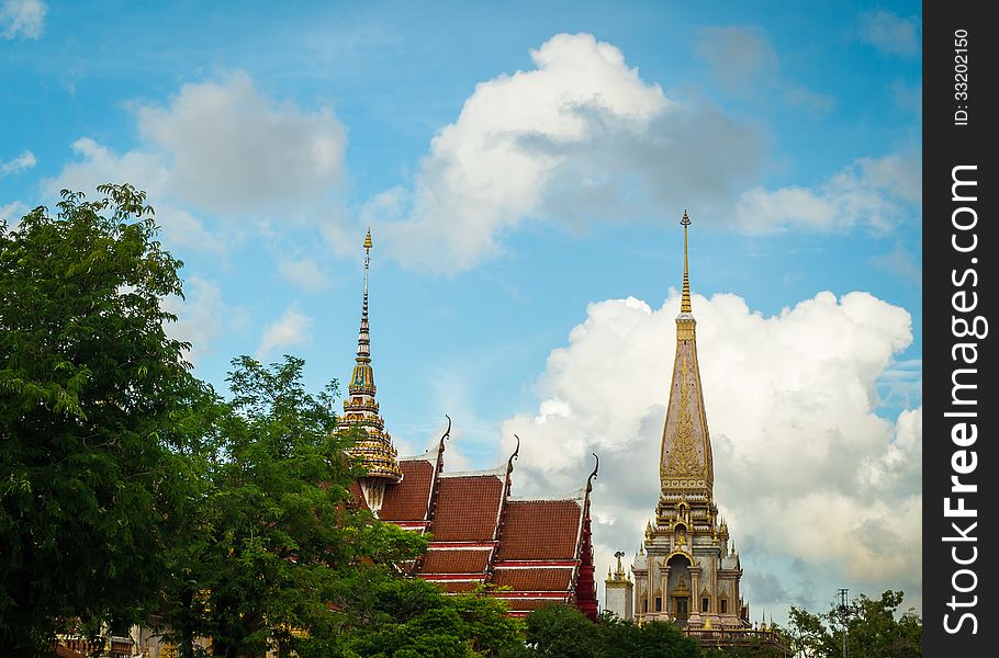 Chalong temple with cloudy blue sky, phuket, thailand. Chalong temple with cloudy blue sky, phuket, thailand