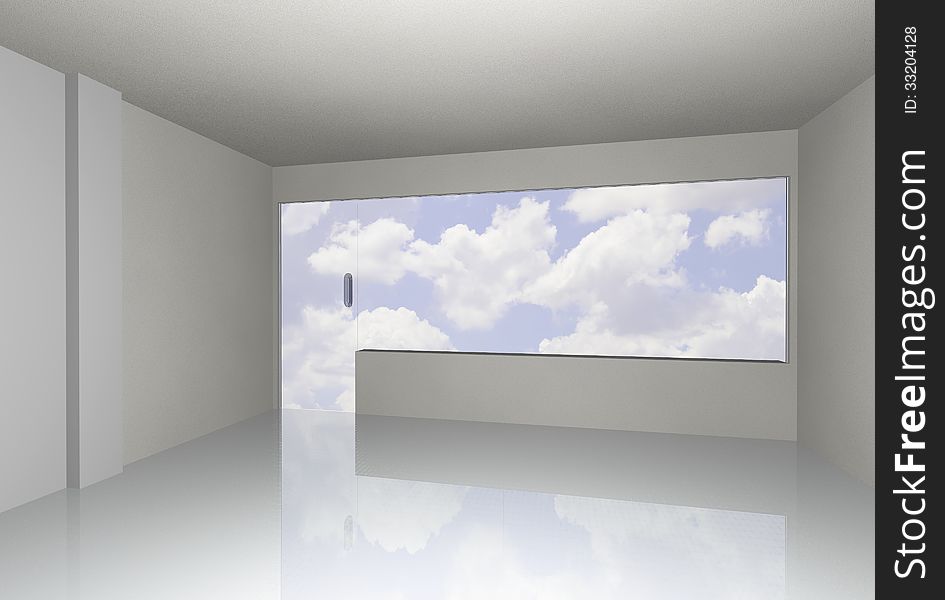 White empty interior wiyh sky, 3D rendering. White empty interior wiyh sky, 3D rendering