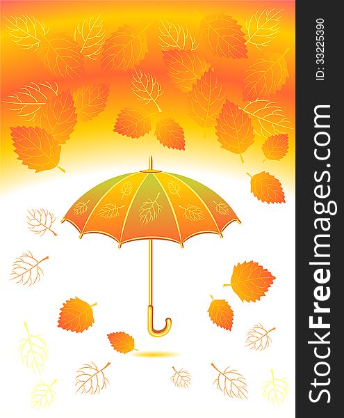 Autumn background with leaves umbrella for advertising something
