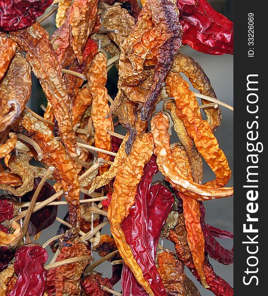 Large variety of dried red chillies