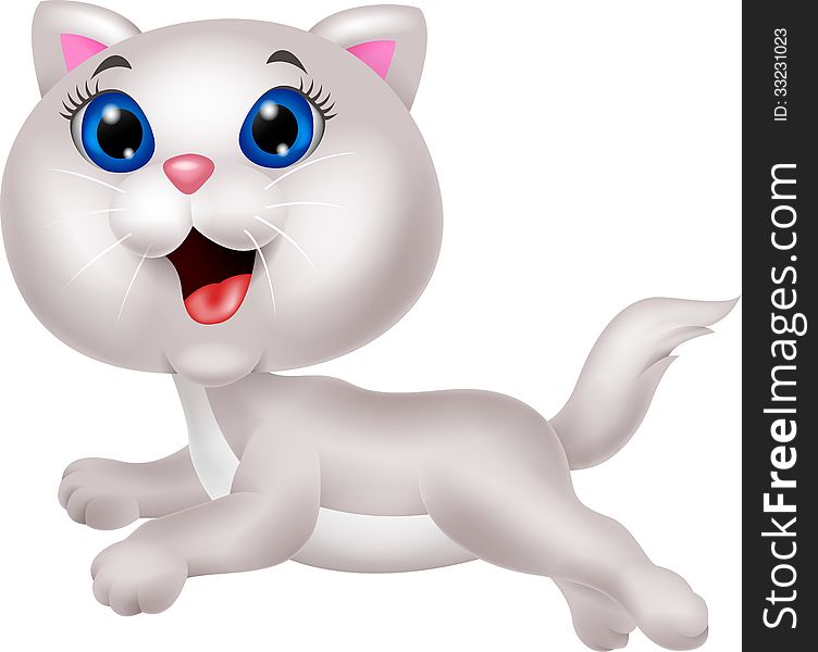 Cute White Cat Cartoon Running