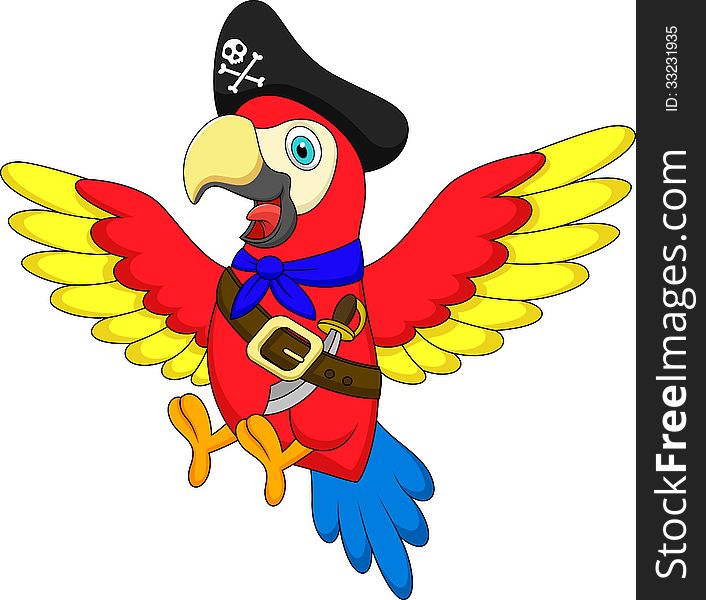 Illustration of Cute parrot pirate cartoon