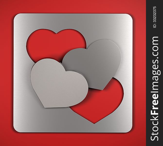 Love card, two hearts shapes cut into a metal part, conceptual image.