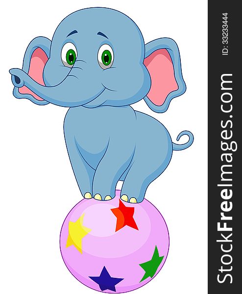 Illustration of Cute elephant cartoon standing on a colorful ball