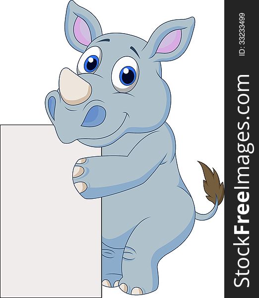 Illustration of Cute rhino with blank sign