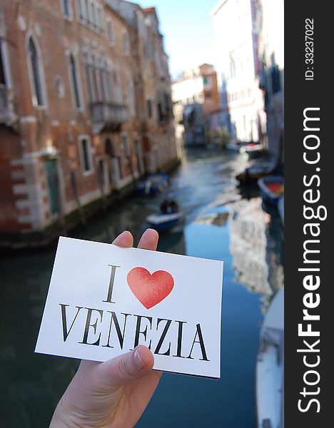 I Love Venezia postcard in Venice, Italy