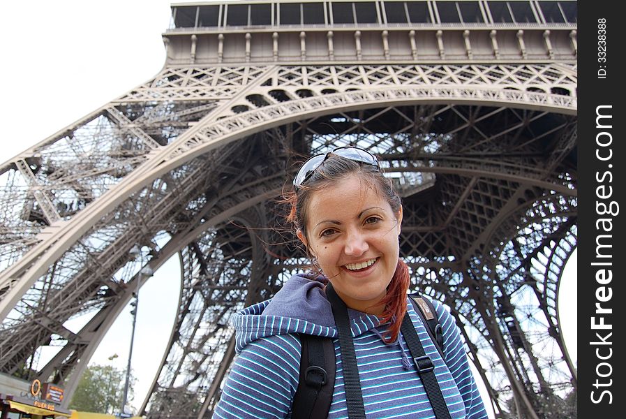 Happy Smiling Tourist Under Eiffel Tower