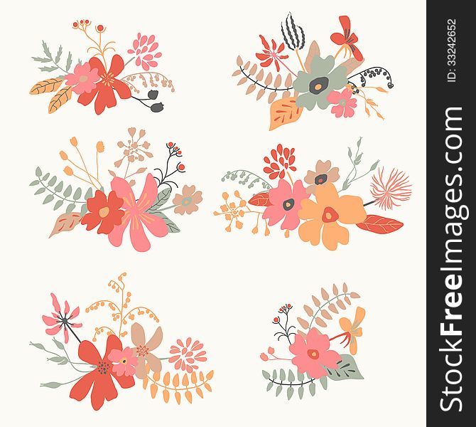 Set of six graphic floral design