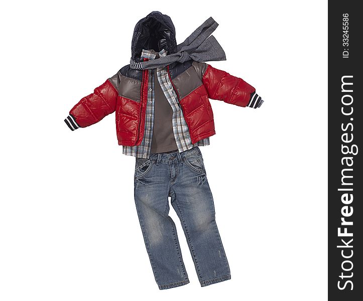Autumn clothes for the boy on the white background. Autumn clothes for the boy on the white background