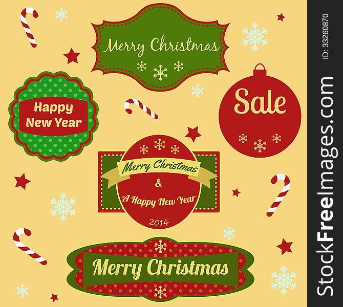 Colourful vector set of Christmas and New Year frames and elements for your design