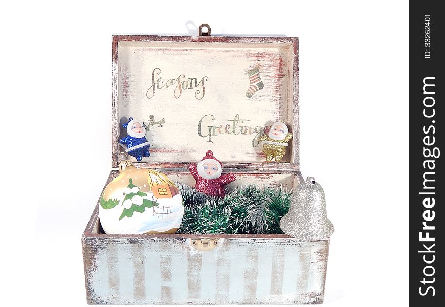 Vintage box with Christmas decorations