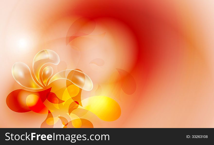 Red abstract background and transparent leaves