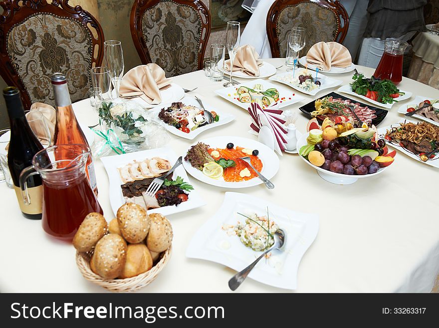 Table with appetizers in restaurant