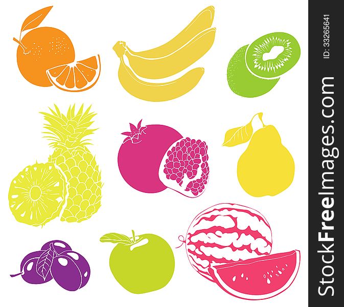Fruit set, colourful illustration. Fruit set, colourful illustration