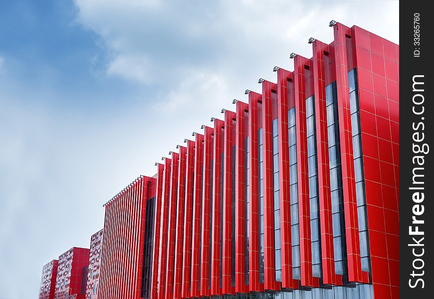 Red outer wall in modern building. Red outer wall in modern building