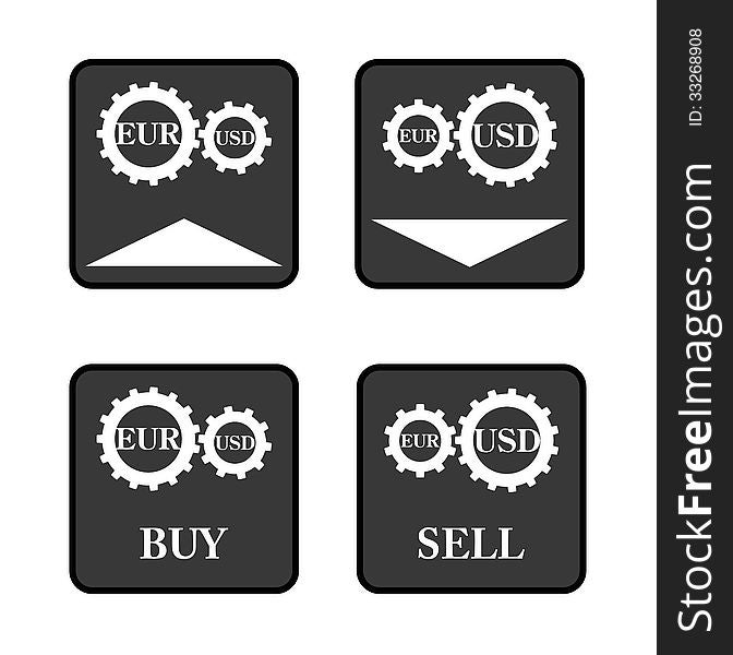 Set of forex icons for EURO-US Dollar currencies pair