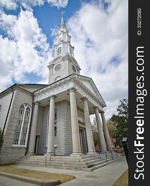 The Independent Presbyterian Church, Savannah, Georgia. This church was featured in the opening scenes of the movie, Forrest Gump. The Independent Presbyterian Church, Savannah, Georgia. This church was featured in the opening scenes of the movie, Forrest Gump.