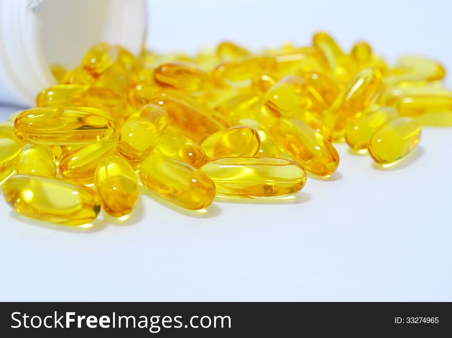 Omega 3 in capsule gel on white background. Omega 3 in capsule gel on white background.