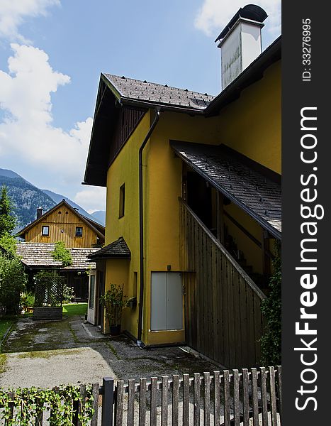 traditional wooden houses in Hallstatt, Austria