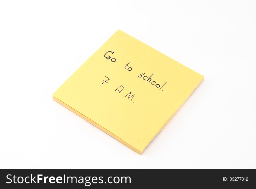 Go to school word on orange post it isolated on white background