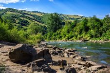 Stone River Beach Near The Mountain Village Royalty Free Stock Photo Stone River Beach Near The Mountain Village Royalty Free Stock Photo