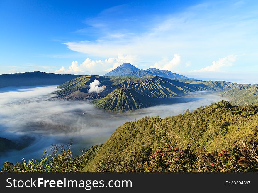 Bromo Mountain in Tengger Semeru National Park, East Java, Indonesia