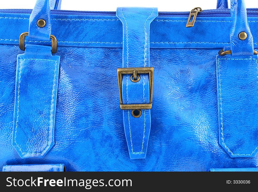 Close up view at nice blue handbag with strap. Close up view at nice blue handbag with strap