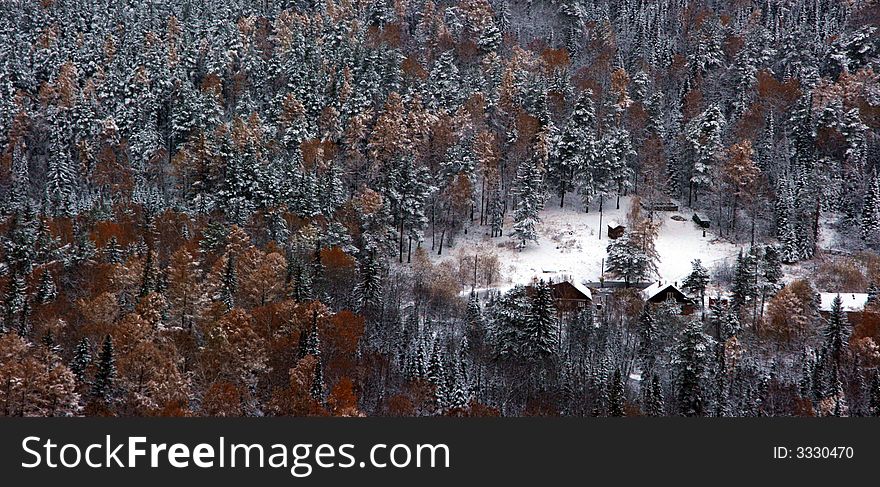 Stolby mountain in Siberia in Winter