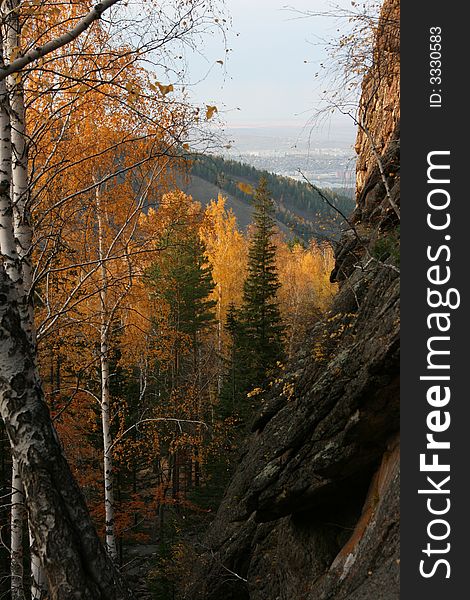 Stolby mountain in Siberia in Fall