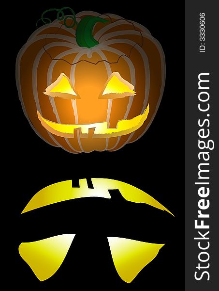 Glowing vector based illustration of a jack-o-lantern casting a glow in the shape of it's face. Glowing vector based illustration of a jack-o-lantern casting a glow in the shape of it's face.