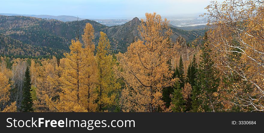 Stolby mountain in Siberia in Fall