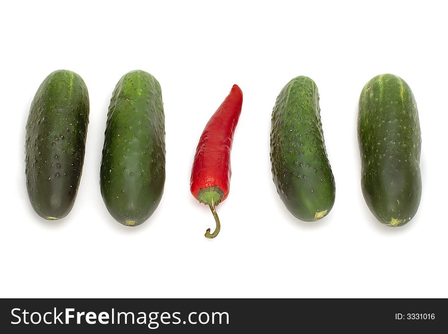 Series object on white - food - red pepper and cucumber.