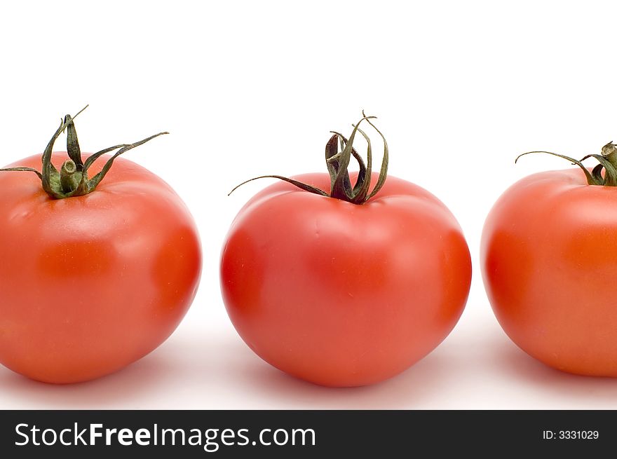 Series object on white - food - Three tomato close up. Series object on white - food - Three tomato close up