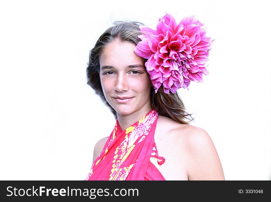 Young woman with flower in hair