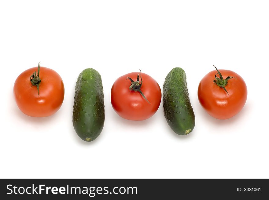 Series object on white - food - tomato and cucumber