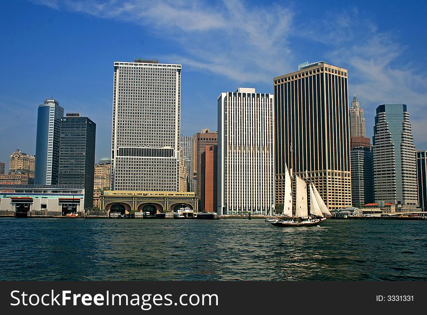 The New York City skyline from a tour boat