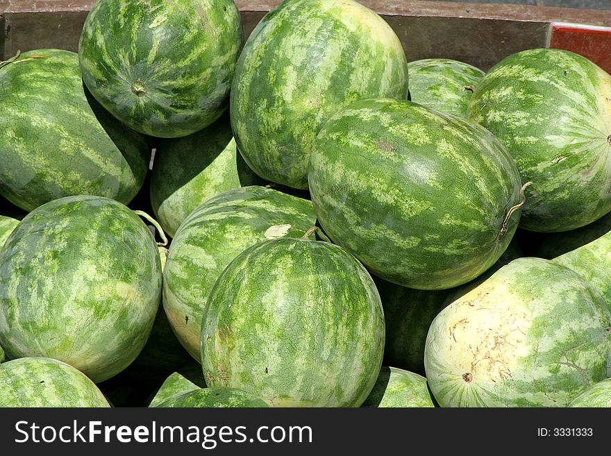 Whole watermelon on display