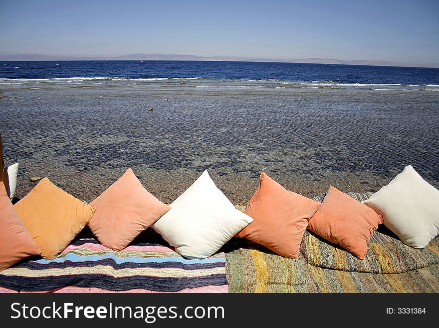 Cushions in red sea resort restaurant, sinai, egypt. Cushions in red sea resort restaurant, sinai, egypt