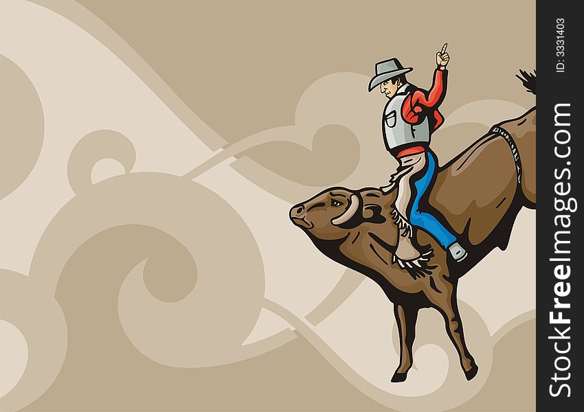 Vector background with a rodeo cowboy, riding a bull. Vector background with a rodeo cowboy, riding a bull.