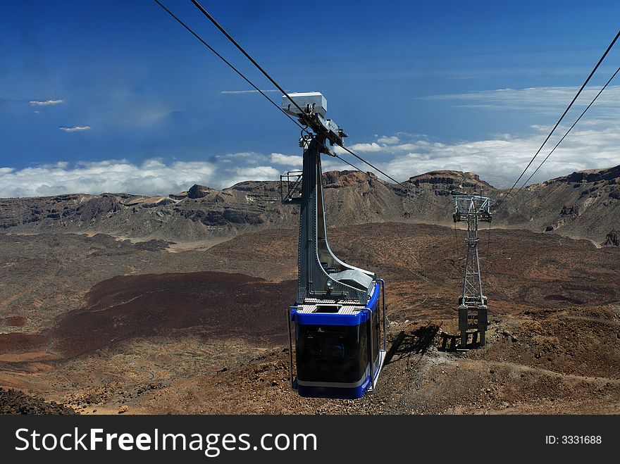 Tenerifes mountain rope-way over clouds