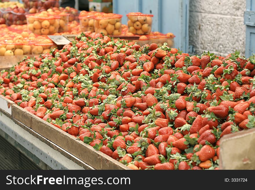 Strawberries on display in market