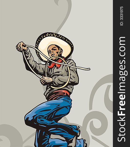 Vector background with a cowboy, holding a lasso. Vector background with a cowboy, holding a lasso.