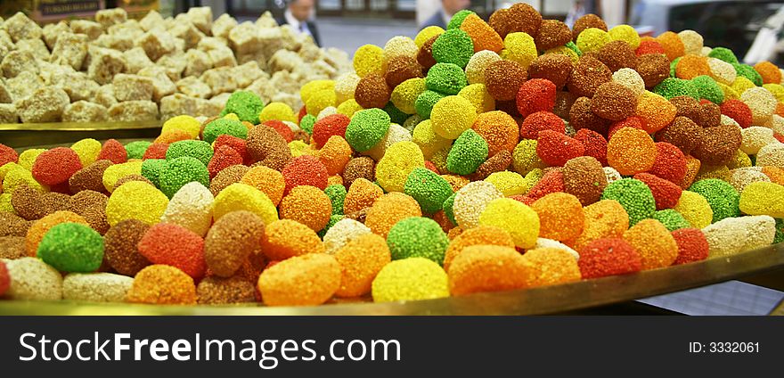 Big tray filled with colorful sweets