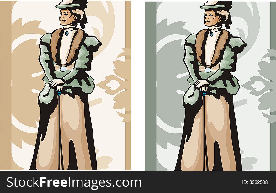 Vector background with a pretty western lady. Vector background with a pretty western lady.