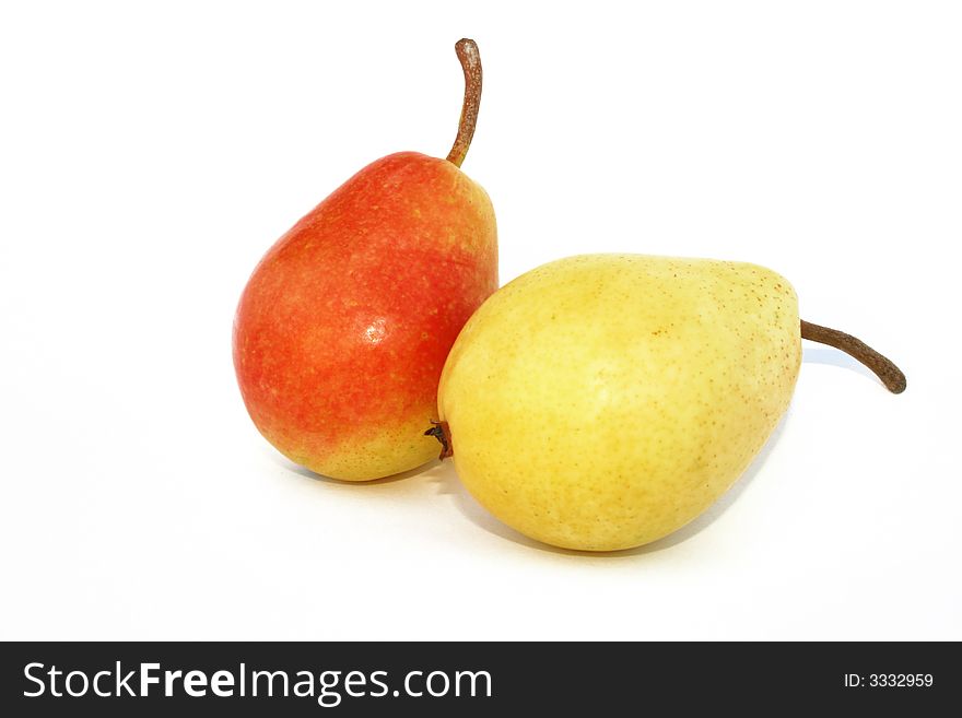 Red and yellow pears isolated on the white.